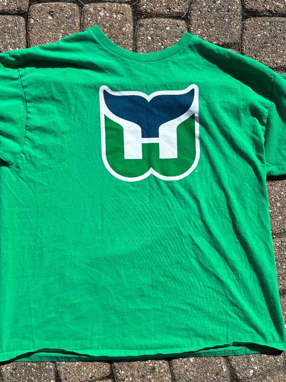Hartford Whalers Shirt '47 Brand Sz XL NHL Vintage Style Green Whale Tail Logo
